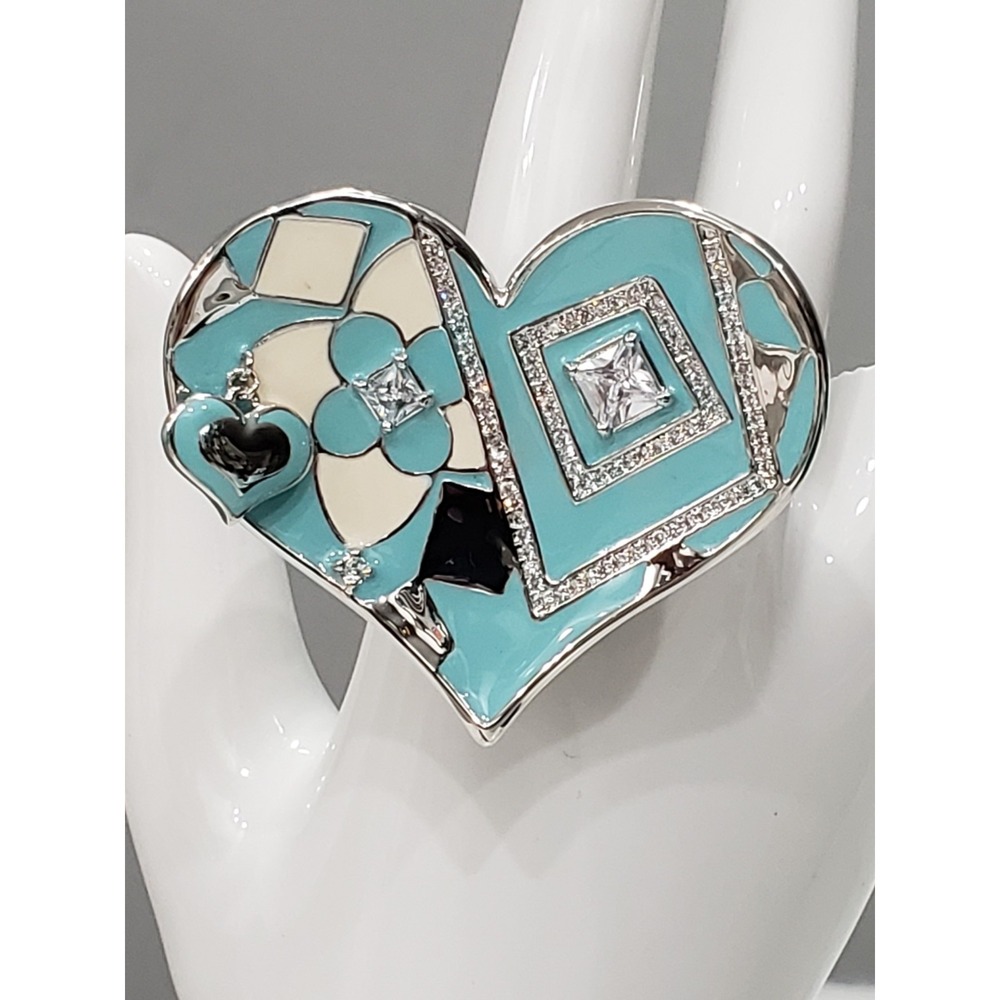 RARE Lauren G Adams HEART Ring Statement OVersized Cocktail art deco charm Mod